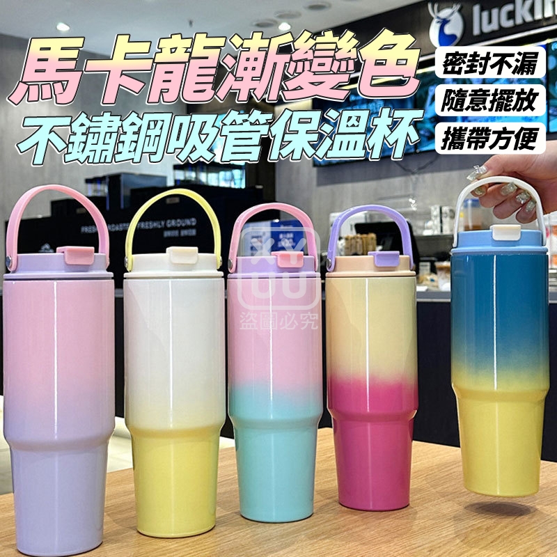 馬卡龍漸變色不鏽鋼吸管保溫杯