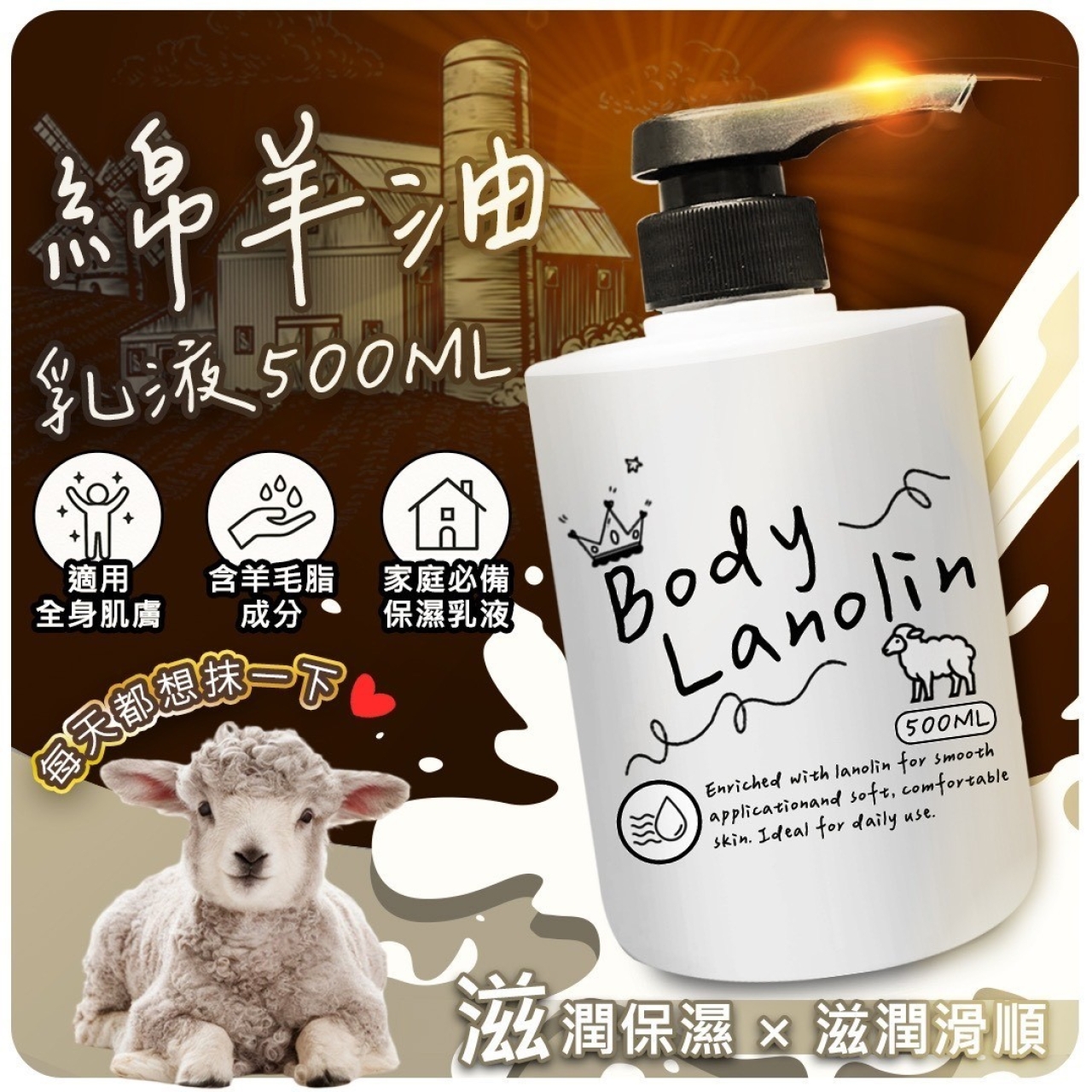 Body Lanolin 綿羊油乳液大容量500ML