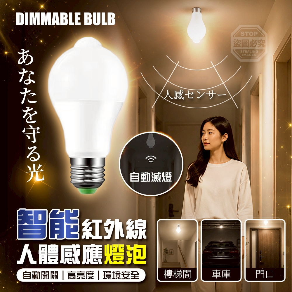 環境安全高亮度紅外線智能自動人體感應燈泡