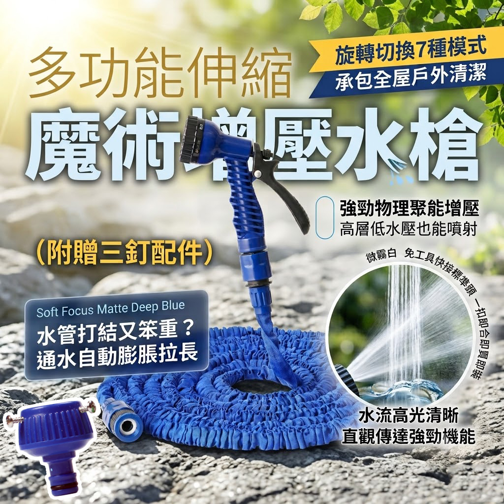 多功能伸縮魔術增壓水槍 附贈三釘配件