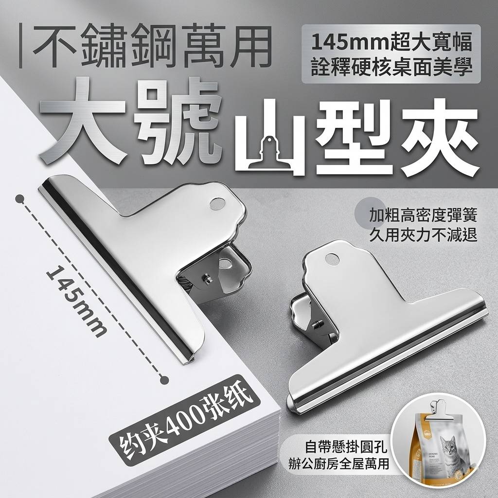 (2包)不鏽鋼萬用大號山型夾3入