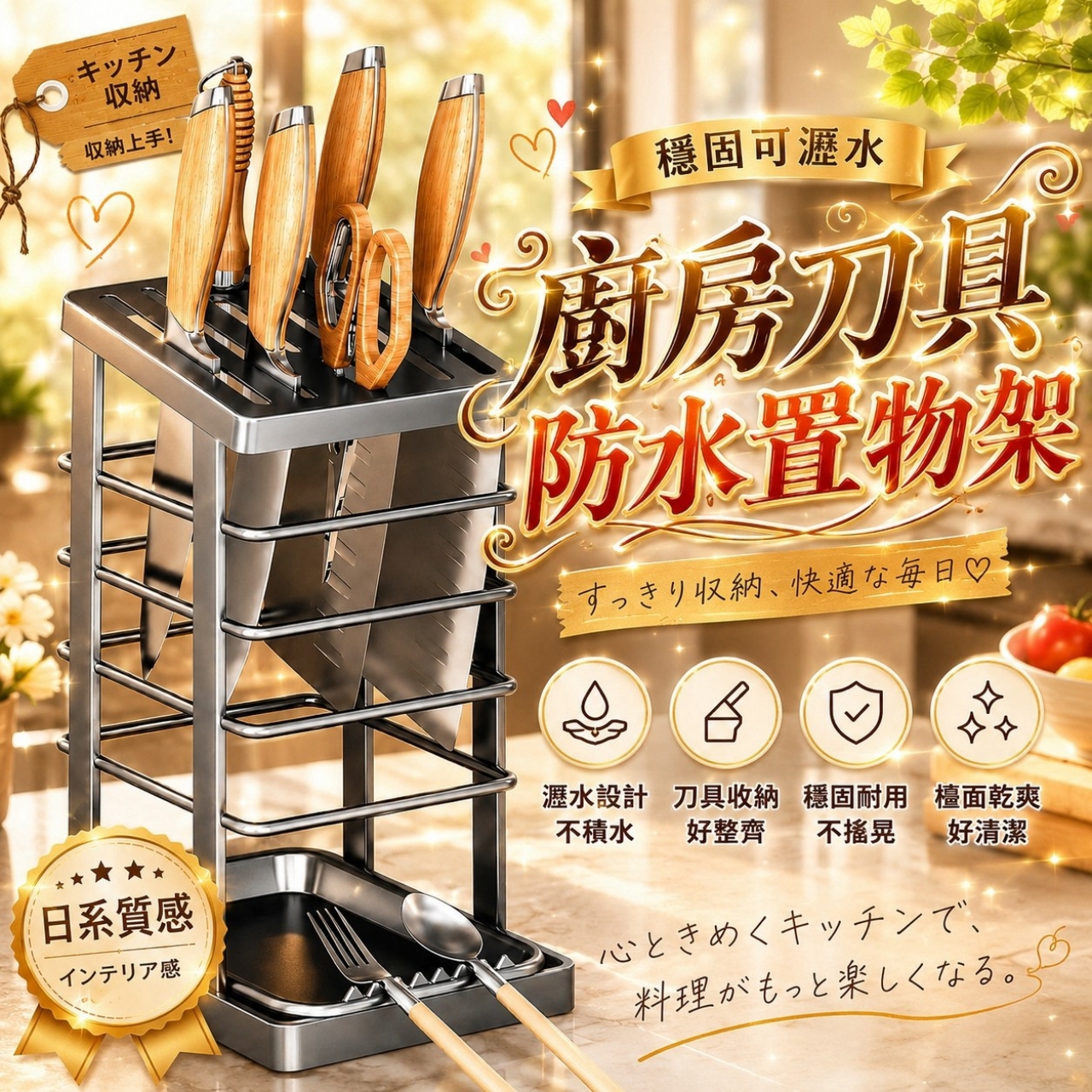 穩固可瀝水 廚房刀具防水置物架
