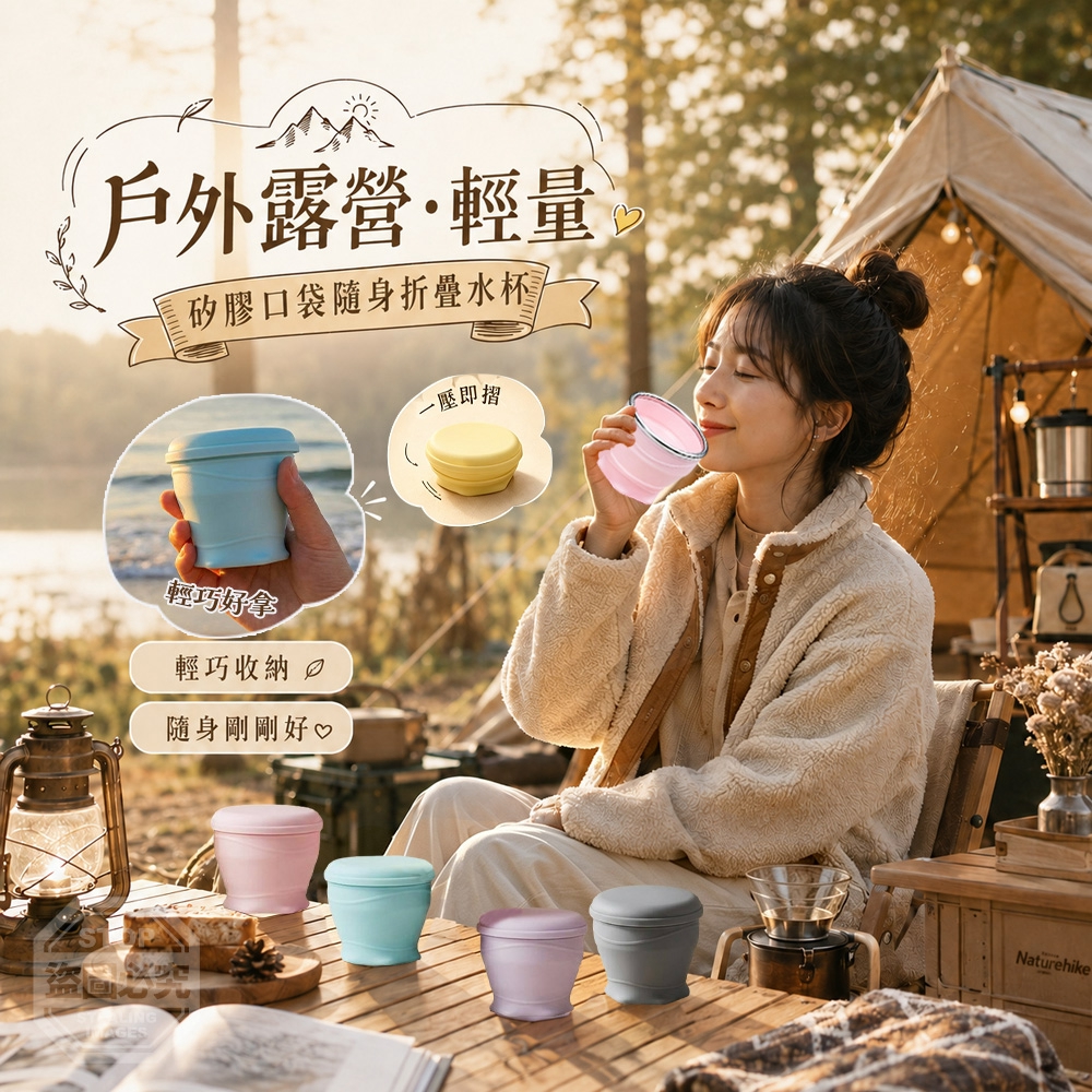 (2個)戶外露營矽膠輕量口袋隨身折疊杯
