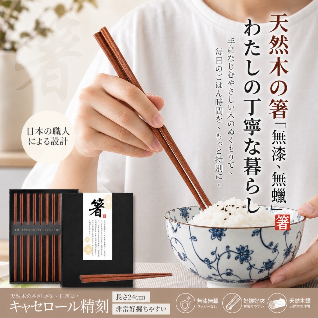 キャセロール 天然原木高質感防滑木筷 10雙