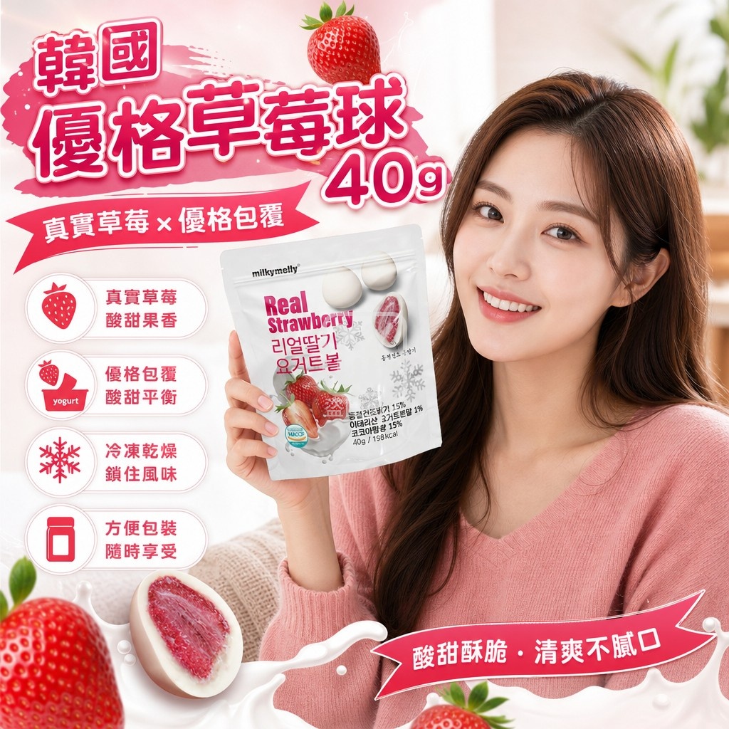 空運團-韓國MILKY MELLY 優格草莓球-40g 單包