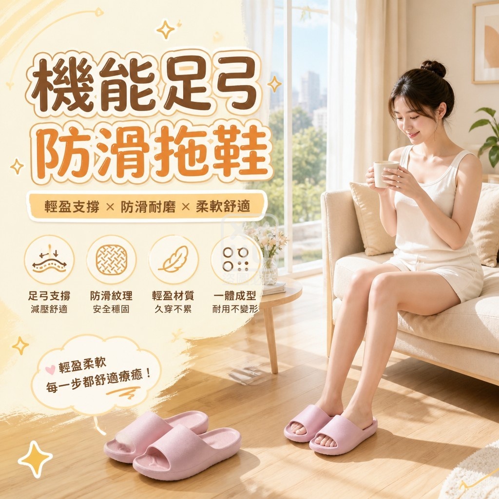 機能足弓防滑拖鞋